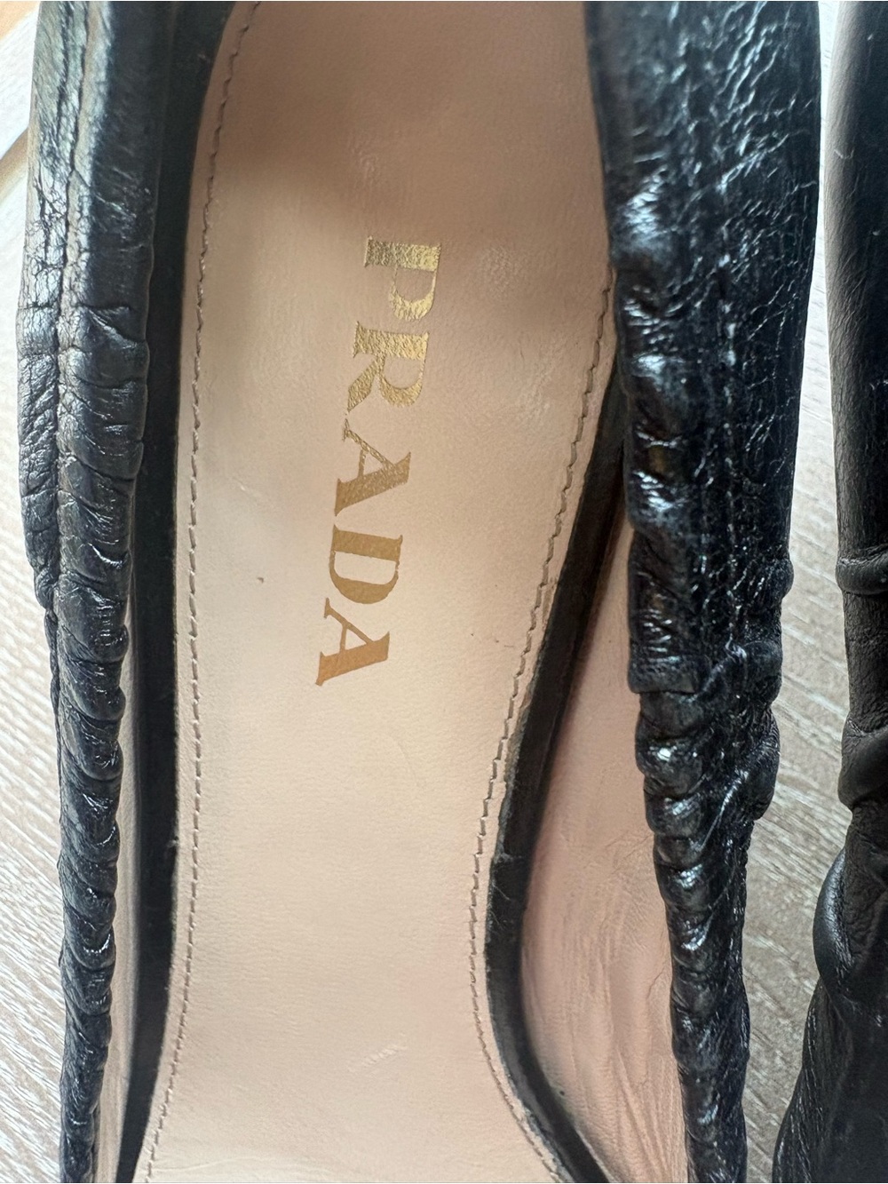 Prada Black Ruched Leather Mid-Heel Pumps - Picture 10 of 16